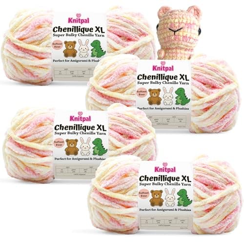 Chenillique XL Plush Velvet Chenille Yarn #6 Super Bulky – 4-Pack (352 Yards / 400 g) – Variegated Yarn for Plushies, Blankets, Amigurumi & Accessories - Peach Fizz - Image 1