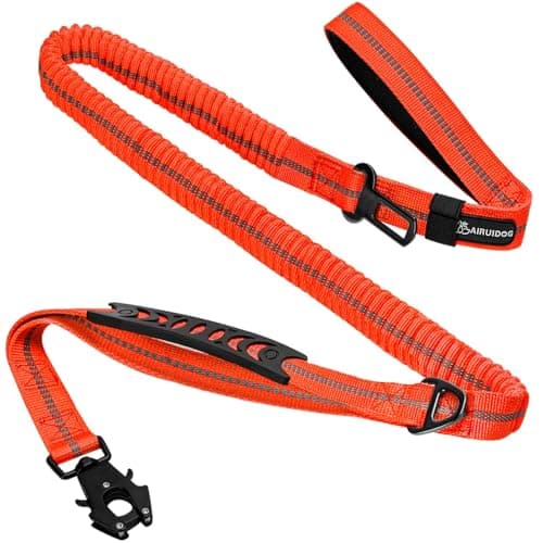 Heavy Duty Tactical Dog Leash, 4-6FT Shock Absorbing Bungee Leash with 2 Padded Handles, Metal Carabiner Clip, Car Seatbelt, Reflective leashes for Large Breed Dogs Medium Dog (Orange) - Image 1