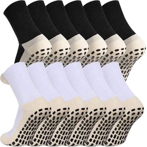 GEDOH2/ 4/6 Pairs Grip Soccer Socks Non Slip Sports Football Basketball Grip Pads Socks for Men (3black3white) - Image 1
