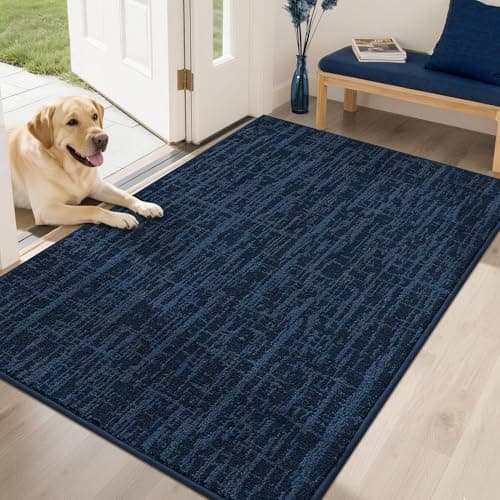 Dirt Trapper Door Mat Non-Slip Washable Entryway Rug,32"x48" Navy Blue - Image 1