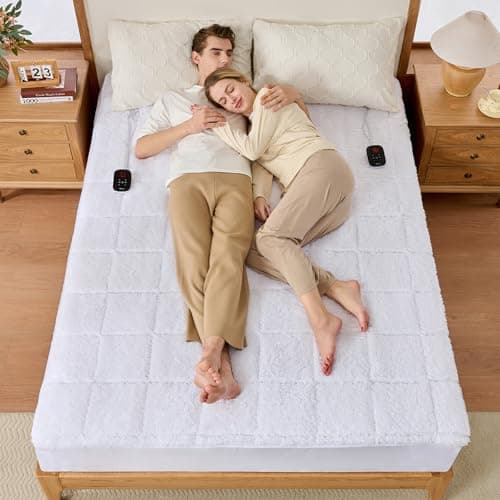 Bearhug Heated Mattress Pad Queen Size Electric Dual Control 60”x80” White Sherpa Bed Warmer 21 Inch Deep Pocket Mattress Heating Pad with 10 Heat Levels 12 Hour Auto Shut Off Machine Washable - Image 1