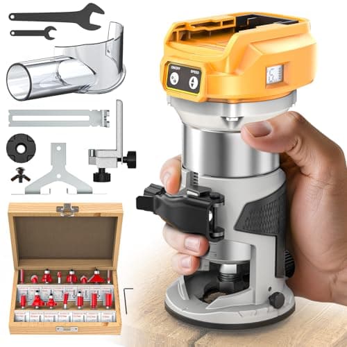 MtiolHig Cordless Compact Router Compatible with DeWalt 20V Battery, With 15Pcs Plam Router Bits 6 Variable Speeds for Woodworking, 800W Fixed Base Wood Router, Edge & Roller Guide, Tool Only - Image 1