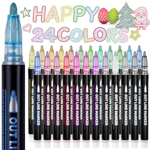 GLOPUS Outline Glitter Markers, Teen Girl Gifts Trendy Stuff, Art Supplies for Kids 6-8 9-12, Crafts for Girls 8-12, 24 Self Outline Metallic Markers, Gift for 4-12 Year Old Girls, Stocking Stuffers - Image 1