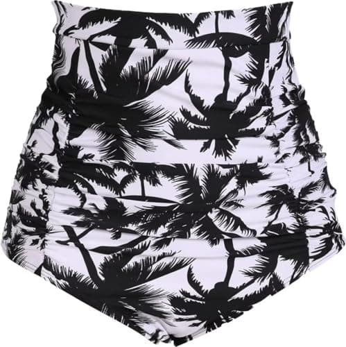 COCOPEAR Women's Ruched High Waisted Bikini Bottom Retro Vintage Swim Short Tankinis Black Coconuts 3XL - Image 1