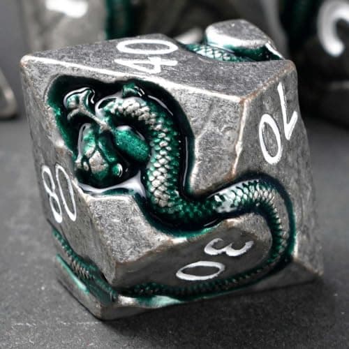 Serpent’s Cunning Metal DND Dice Set, 7 Piece Weighted Polyhedral Dice for Dungeons and Dragons, Balanced RPG Dice with Storage Case for Pathfinder Tabletop Games