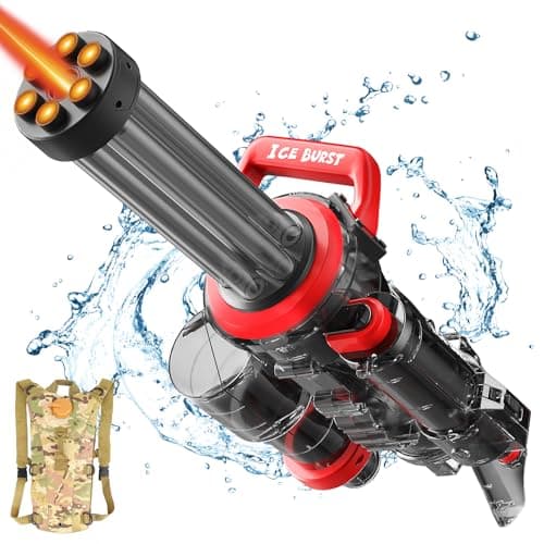 Gatling Electric Water Gun for Adults & Kids,The Most Powerful Full Auto Squirts Gun with Large Capacity Water Storage Backpack,Up to 36ft Shooting Range,Dazzling Gunfire Effects Muzzle Flash-Black - Image 1