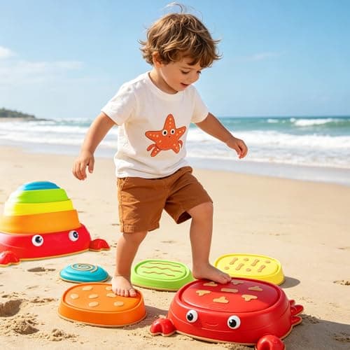 makarci Balance Stepping Stones for Kids, Non-Slip Toddlers Sensory Toys Outdoor or Indoor Play, Promoting Motor Skills and Confidence, Coordination Toys for Children Age 3 4 5 6 7+(Crab) - Image 1