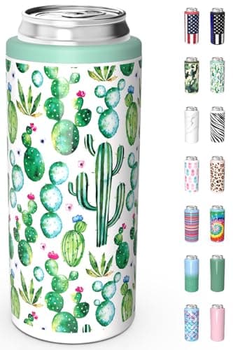TILUCK Skinny Can Cooler for Slim Beer & Hard Seltzer, Stainless Steel, Doucle-Walled Stainless Steel Insulated Slim Cans, Slim 12 oz (Cactus) - Image 1