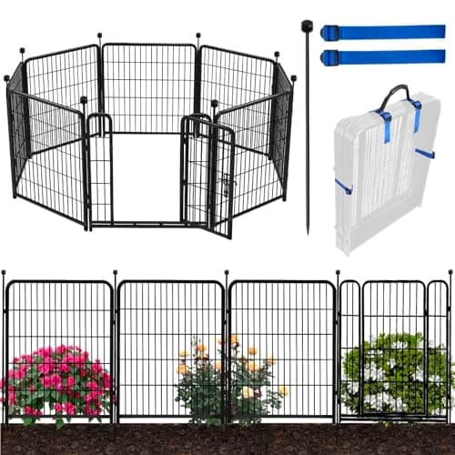 ADAVIN Tall Garden Fences and Borders for Dogs, Low Threshold Door, 48 in(H) 8 Panels Total 17.7 Ft(L) Dog Fences for The Yard, Modular Fencing, Garden Fence with Gate, Pet Fence - Image 1