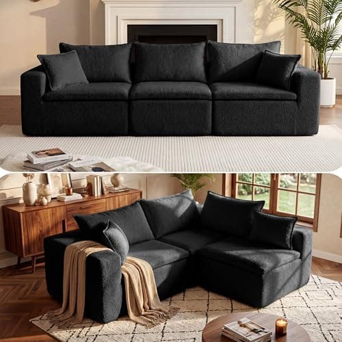 105" Modular Sectional Sofa, Cloud Boneless Couch with Layered Cushion,3 Seaters Flexible Module Sofa Convertible L Shaped Couches Combination for Living Room and Office(Black, 105" 3 Seaters) - Image 1