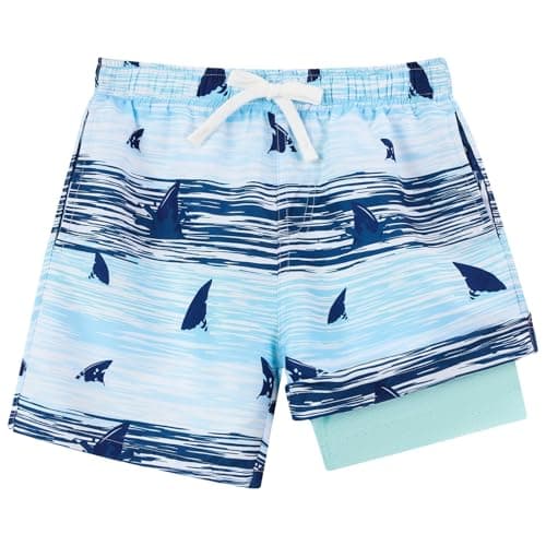 westwolf Kid Swim Trunks with Compression Liner Blue Shark Boys Bathing Suit Size 5 6 Blue Shark Summer Boy Swim Trunks School Swimming Shorts Holiday Travel Swimsuits - Image 1