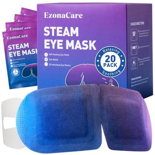 EzonaCare Steam Eye Masks for Dry Eyes, 45 Min+ Heated Eye Mask, Disposable Self Heating Warm Compress, Fast Relief for Eye Strain & Stye, Long Lasting Sleep & Travel Essentials, Unscented 20 Pack - Image 1