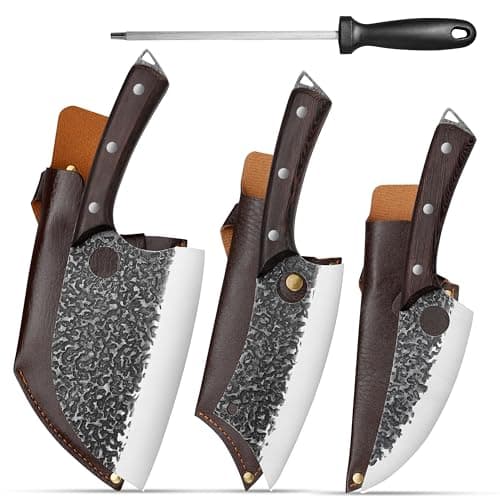 Plys Forged Butcher Knife Set: Comfortable Handle for Long Use - 3PCS Viking Kitchen Knives Set for Mens - Handmade Cooking Meat Cleaver for Cutting and Chopping - Image 1