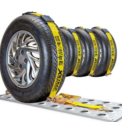 XSTRAP STANDARD Autohauler Car Tie Down, Heavy Duty Vehicle Tie Down Kit - 10,000 lb Break Strength - (4) 2" x 11' Ratchet Straps with Rubber Blocks & J-Hooks - Ideal for Car, Truck, UTV Transport - Image 1