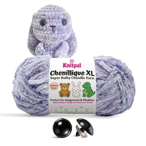 Chenillique XL Super Bulky Chenille Yarn – 100g Skein (88 Yards) + Safety Eyes + Free Plushie Pattern – Plush Polyester Yarn for Amigurumi, Crochet & Knitting - Lavender Bliss - Image 1