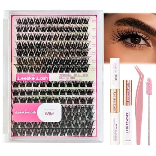 LEESKELASH Lash Clusters Kit Fairy Eyelash Extension D Curl 192Pcs Eyelash Extension Wispy Natural Invisible Band Lash with Waterproof DIY Lash Extension at Home(Wild-D-10-16MIX) - Image 1