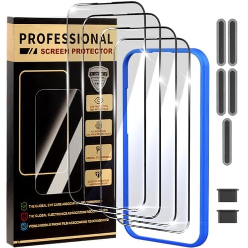 jpyyw 4 Pack for iPhone 14 Pro Screen Protector, Military-Grade Shatterproof, 9H Hardness, Full Coverage Tempered Glass with Install Frame - Image 1
