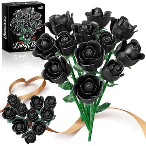 Black Rose Bouquet Building Set, 12Pcs Botanical Collection Gothic Decor