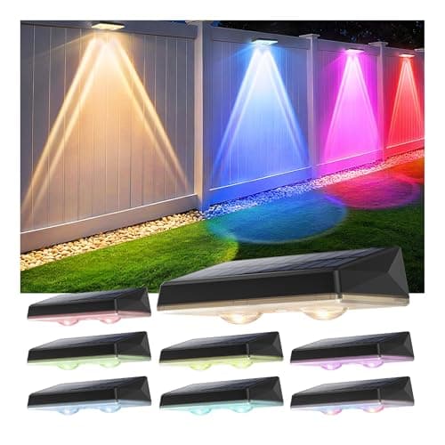 Solar Fence Lights Outdoor - 8 Pack RGB Fence Lights Solar Powered, 7 Color Modes & Warm White, IP67 Waterproof Dusk to Dawn Solar Powered Lights 12+ Hours for Fence/Backyard/Wall/Step/Patio/Deck - Image 1