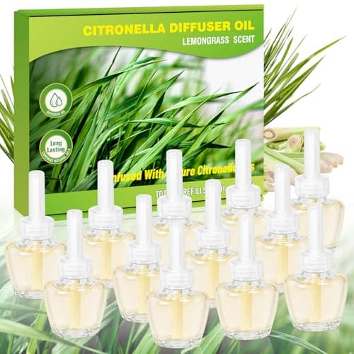 Plug In Air Freshener Refills - Citronella Lemongrass Fragrance, 12 Count Aromatherapy Oil Diffuser for Home, Bathroom and Outdoors - Compatible with Air Wick, Compatible with Glade