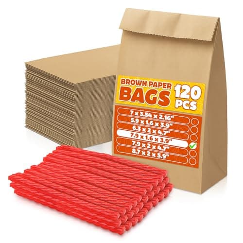 Set of 120 Tiny Small Brown Paper Bags - Sturdy Brown Lunch Bags for Snacks, Pastries, Cookies & Candies, Party Favors and Gifts - Durable & Convenient Size (7.9x1.6x3.9") Great for Home and Business - Image 1