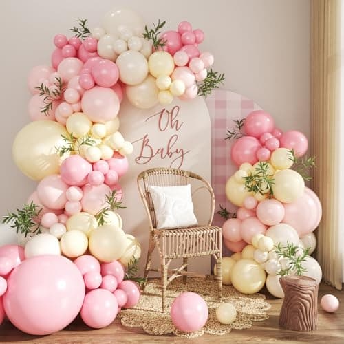 Pink and Yellow Balloon Arch Kit Pastel Pink Light Pink Yellow Sand White Balloons for Birthday Baby Shower Bridal Shower Wedding Bee Bear Themed Party Decorations - Image 1