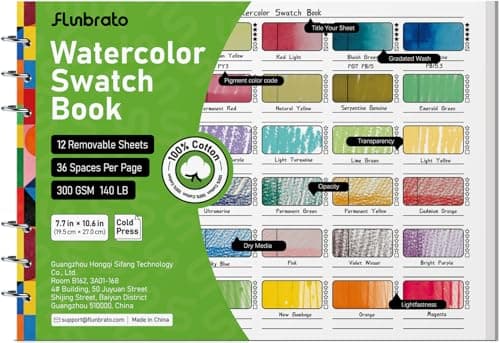 FLUNBRATO Watercolor Swatch Book 12 Sheets,100% Cotton Binder Bound 10.6 x 7.7 inch 140lb 300gsm Swatch Book for Watercolor Colored Pencils Oil Pastel Acrylic Markers & Mixed Media - Image 1