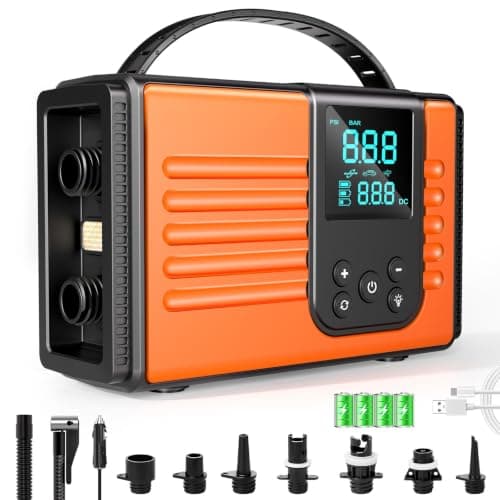 50PSI Paddle Board Electric Pump, 10000mAh SUP Pump with Inflation & Deflation, Rechargeable Paddleboard Pump with Auto-Off, 12V DC & Type-C Air Pump for Paddle Boards, Kayaks, Car Tires, Orange - Image 1