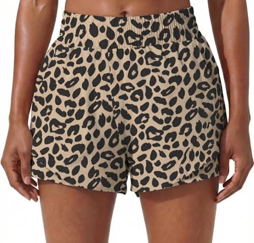 PrinStory Athletic Shorts for Women High Waisted Running Quick Dry Gym Workout Shorts with Zipper Pockets LD Khaki-L - Image 1