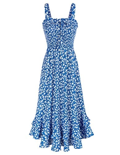 GRACE KARIN Women's 2025 Summer Floral Boho Dress Square Neck Strapped Swing A Line Sundress Beach Long Maxi OutfitsBlue L - Image 1