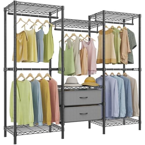 VIPEK V20 Plus Clothes Rack, Metal Clothing Rack with 6 Shelves, 5 Hanging Rods & 2 Fabric Drawers, Freestanding Garment Rack for Bedroom & Walk-in Closet, Large Wardrobe Closet Max Load 850LBS, Black - Image 1