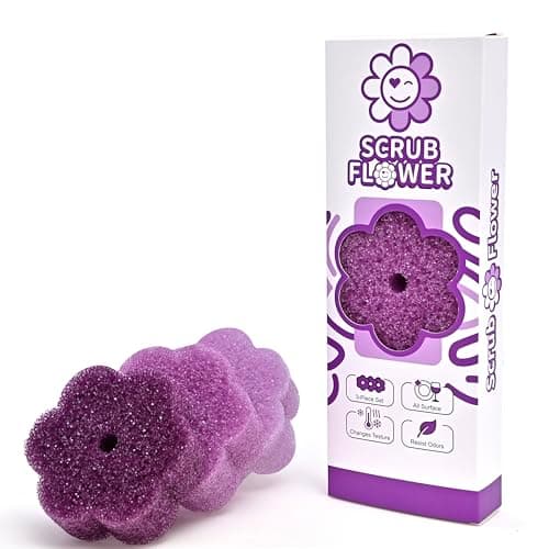 Scrub Flower Temperature Sensitive Sponges -Non-Scratch Scrubbers for Kitchen & Home - Firm in Cold & Soft in Warm Water - Odor Resistant Color-Coded Dish Sponges (Lavender Mist, 3 Count) - Image 1