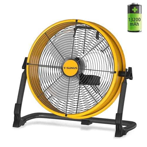 T-SUNUS 12" Battery Operated Fan for Power Outage, 13200mAh Rechargeable Fan for Camping, 1500 CFM Cordless Floor Fan for Bedroom, USB-C, 360° Tilt Portable Fan for Tent, RV, Garage & Blackout - Image 1