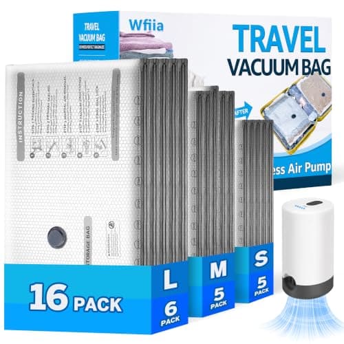 15 Packs Vacuum Bags for Travel with Rechargeable Pump, 3 Sizes Vacuum Seal Bags for Clothing, Compression Vacuum Travel Bags for Luggage, Vacuum Packing Bags for Closet Organization - Image 1