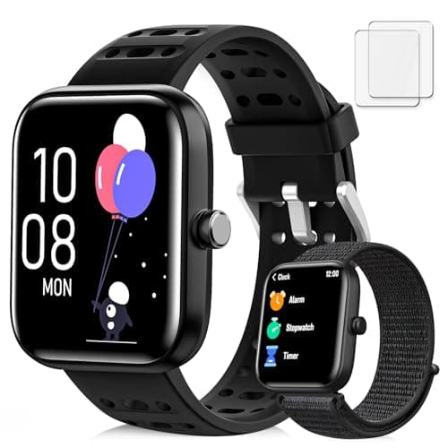 Smart Watch Kids Fitness Tracker, Kids Smart Watch with Health Monitor, Activities Track & Water/Rest/Task Reminder, IP68 Waterproof Smartwatch with Puzzle Games, Boys Gift for Birthday-Black(2 Bands) - Image 1