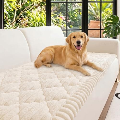 NILUOH Couch Cover for Dogs Washable, Fuzzy Couch Cushion Cover Thick Non-Slip Sofa Slipcover for 2 Cushion Sofa/Loveseat (Beige, 27.6" x 82.7") - Image 1