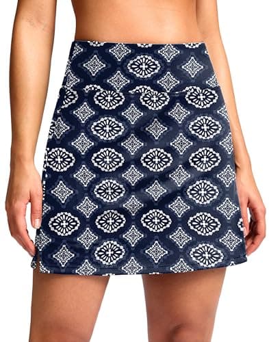 SANTINY 16" Skorts for Women with 2 Pockets High Waisted A Line Pickleball Golf Skort Casual Athletic Tennis Skirt (Blue Flower_XXL) - Image 1