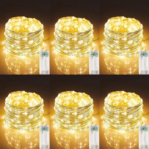 AurNyvaMay 6 Pack Fairy String Lights with Timer, 2AA Battery Operated, IP65 Waterproof, 20 Warm White LED Copper Wire for Indoor Outdoor Decor - Image 1