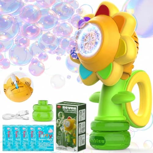 WABALLO Bubble Machine for Kids, Automatic Sunflower Bubble Maker for Toddlers, Portable Battery Operated Bubble Toys for Indoor Outdoor Birthday Party Type-C -Yellow - Image 1