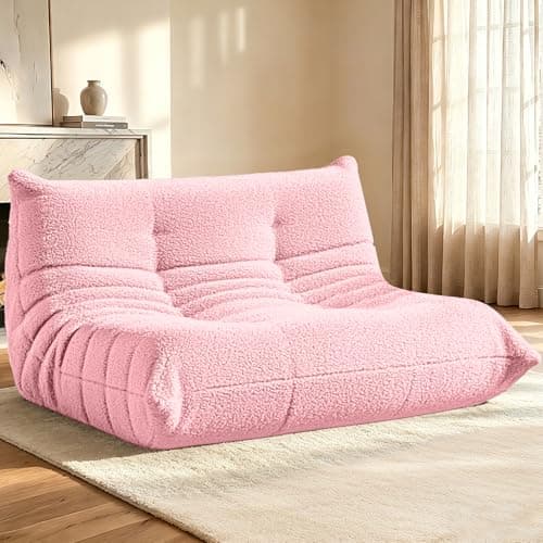HABUTWAY Bean Bag Chairs Fireside Lazy Floor Sofa, Soft Teddy Fleece 2 Seater Sofa with High-Resilience Foam Filling,Beanbag for Living Room, Bedroom, Office (Pink Teddy) - Image 1