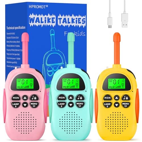 HPROMOT Walkie Talkies for Kids Rechargeable 3 Pack Walkie Talkies, Long Range 22 Channels 2 Way Radio Kids Birthday Toy Gift for 3-12 Year Old Boys Girls Outdoor Adventures Camping Hiking