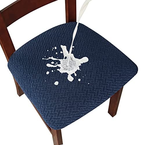 Genina Waterproof Seat Covers for Dining Room Chairs Covers Dining Chair seat Covers Kitchen Chair Covers slipcovers (Navy Blue, 2 Pcs) - Image 1