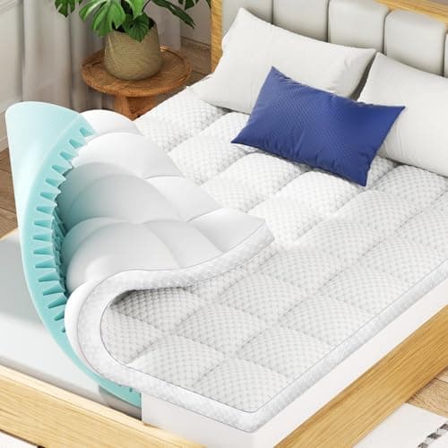 BEDELITE Dual Layer 5 Inch King Size Memory Foam Mattress Topper, 3 Inch Soft Pillow Top Mattress Pad Cover and 2 Inch Gel Memory Foam for Pressure Relief, 2-in-1 Design for Comfort & Support (White) - Image 1