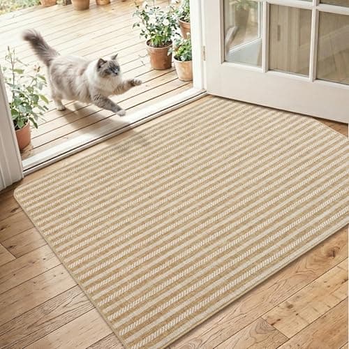 MatEssenz 2x3 Indoor Door Mat, Non Slip Entryway Rug with Rubber Backing, Washable Front Door Rug, Low Profile Dirt Trapper Woven Mat for Double Door, Mudroom, Patio, Khaki - Image 1