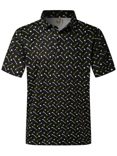 Hardaddy Mens Golf Polo Shirts Dry Fit Short Sleeve Print Patterns Moisture Wicking Collared Funny Golf Shirts for Men Black 01 L - Image 1