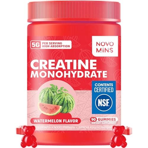 novomins Creatine Monohydrate Gummies for Men & Women, Chewables Creatine Monohydrate for Muscle Strength, Muscle Builder, Energy Boost, Pre-Workout Supplement(90 Count)-Watermelon Flavor. 1 Pack - Image 1