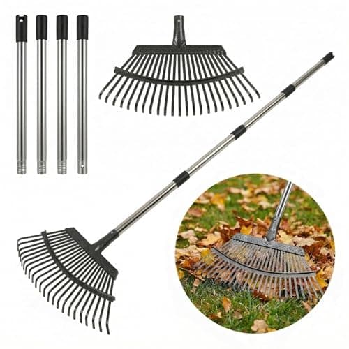 Heavy Duty Metal Bow Leaf Rake for Yard & Garden - 20" Wide Head with 25 Steel Teeth, 40-68" Adjustable Stainless Steel Handle, Rust-Resistant Garden Yard Rake for Leaves, Grass, Debris & Lawn Cleanup