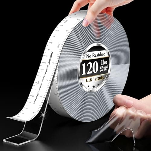 PHIXBEAR Double Sided Tape Built-in Ruler 1.18" x20ft - Clear Mounting Tape for Scrapbooking, Card Making, Paper Crafts, No Residue - Image 1