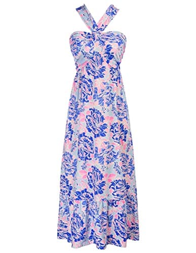 GRACE KARIN Womens Summer Floral Dresses 2026 Boho Maxi Dress Flowy Halter Sundress Casual Vacation Beach Clothes with Pocket Bluishviolet M - Image 1