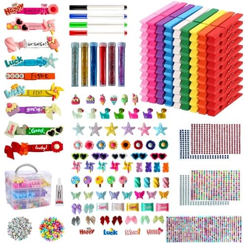 Polbecky Cheer Pin Charms,100 Colored Clothes Pins Wooden,Cute Shoe&Phone Case Charms,Bows DIY Craft,Resin Animals Mini Ducks with Storage Case for Volleyball Team Cheerleader - Image 1